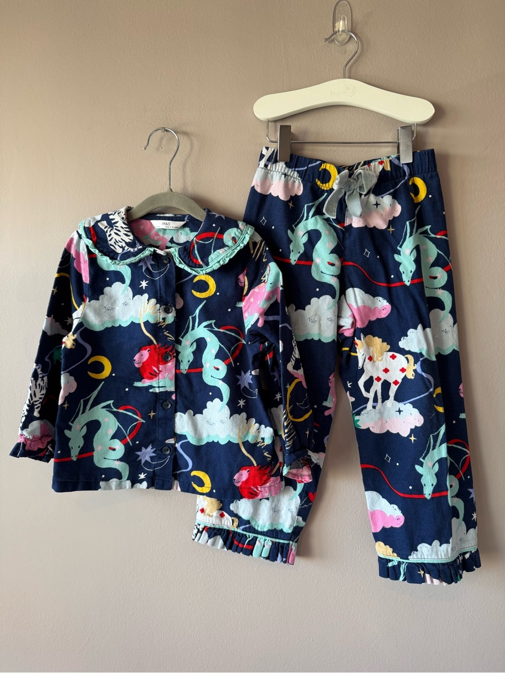 M&S Cotton Flannel Magical Whimsical Animal Print Pajama Set Size 4-5 Years